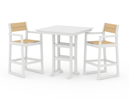 POLYWOOD® EDGE Sling Arm Chair 3-Piece Farmhouse Bar Set with Trestle Legs in White / Dupioni Apricot Sling