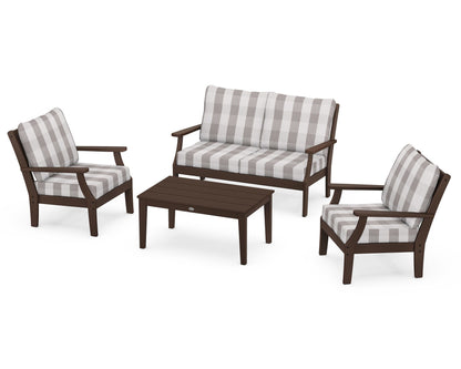 POLYWOOD® Braxton 4-Piece Deep Seating Chair Set in Mahogany / Buffalo Plaid Grey Mist