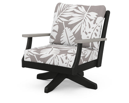 POLYWOOD® Braxton Deep Seating Swivel Chair in Black / Driftwood / Leaf Grey Mist