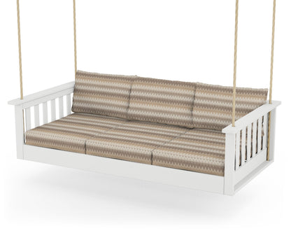 POLYWOOD® Vineyard Daybed Swing in White / Valley Dune