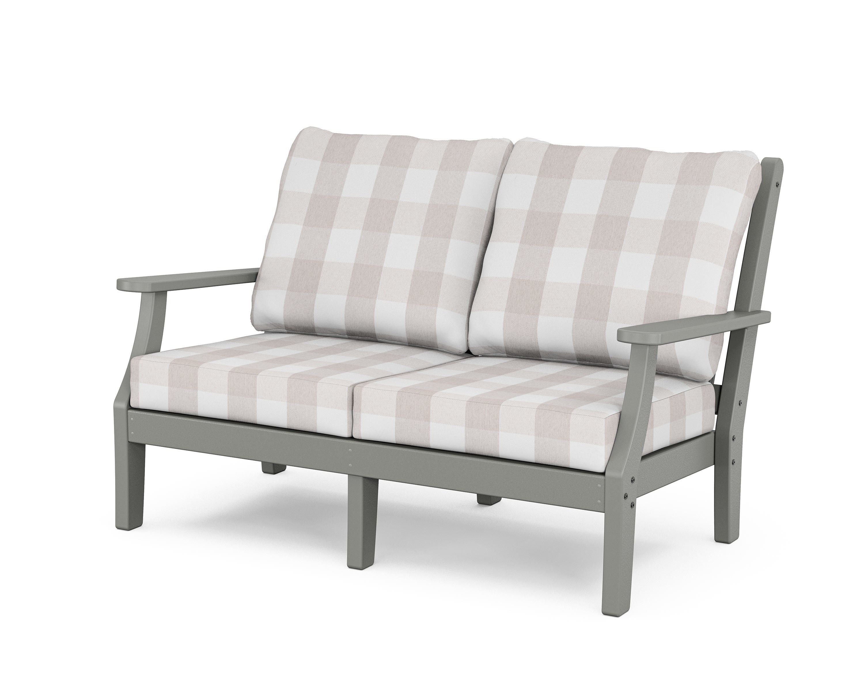 Country Living Wovendale Deep Seating Loveseat in Slate Grey / Buffalo Plaid Dune Burlap