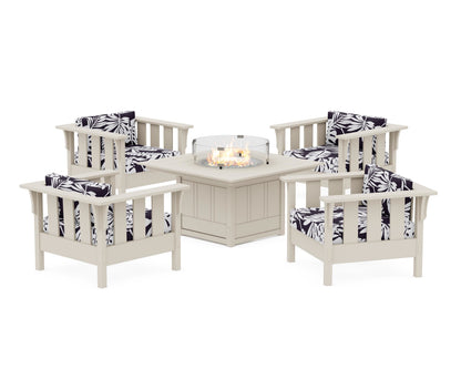 Martha Stewart by POLYWOOD® Acadia 5-Piece Deep Seating Set with Fire Pit Table in Sand / Leaf Navy