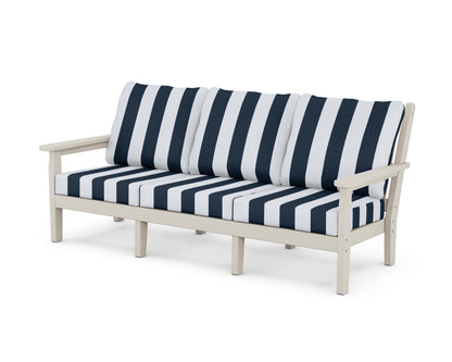 POLYWOOD® Chippendale Deep Seating Sofa in Sand / Cabana Stripe Marine Indigo
