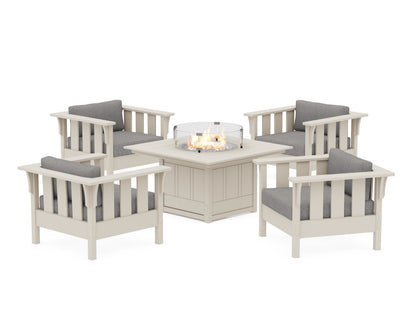 Martha Stewart by POLYWOOD® Acadia 5-Piece Deep Seating Set with Fire Pit Table in Sand / Grey Mist
