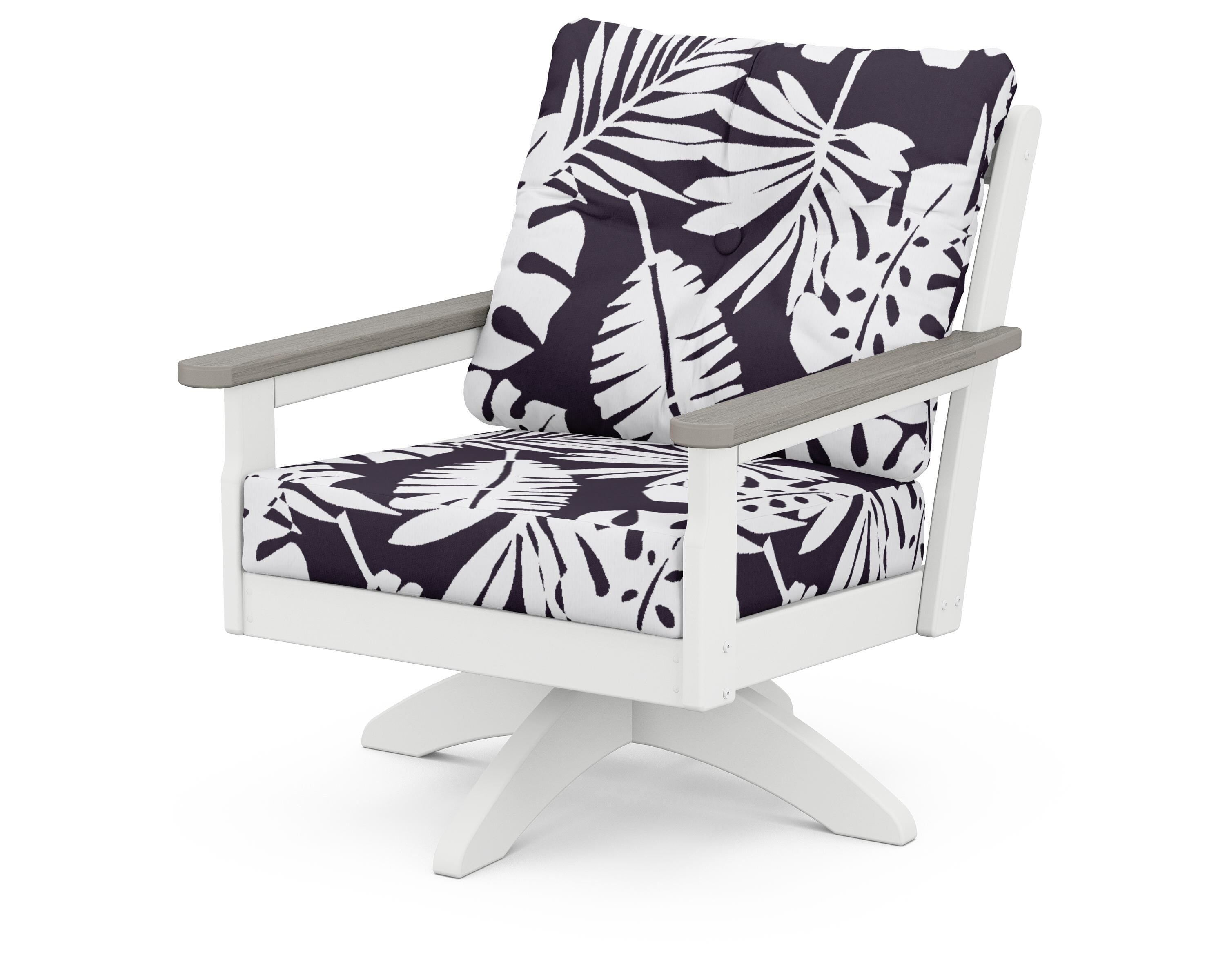 POLYWOOD® Vineyard Deep Seating Swivel Chair in White / Driftwood / Leaf Navy