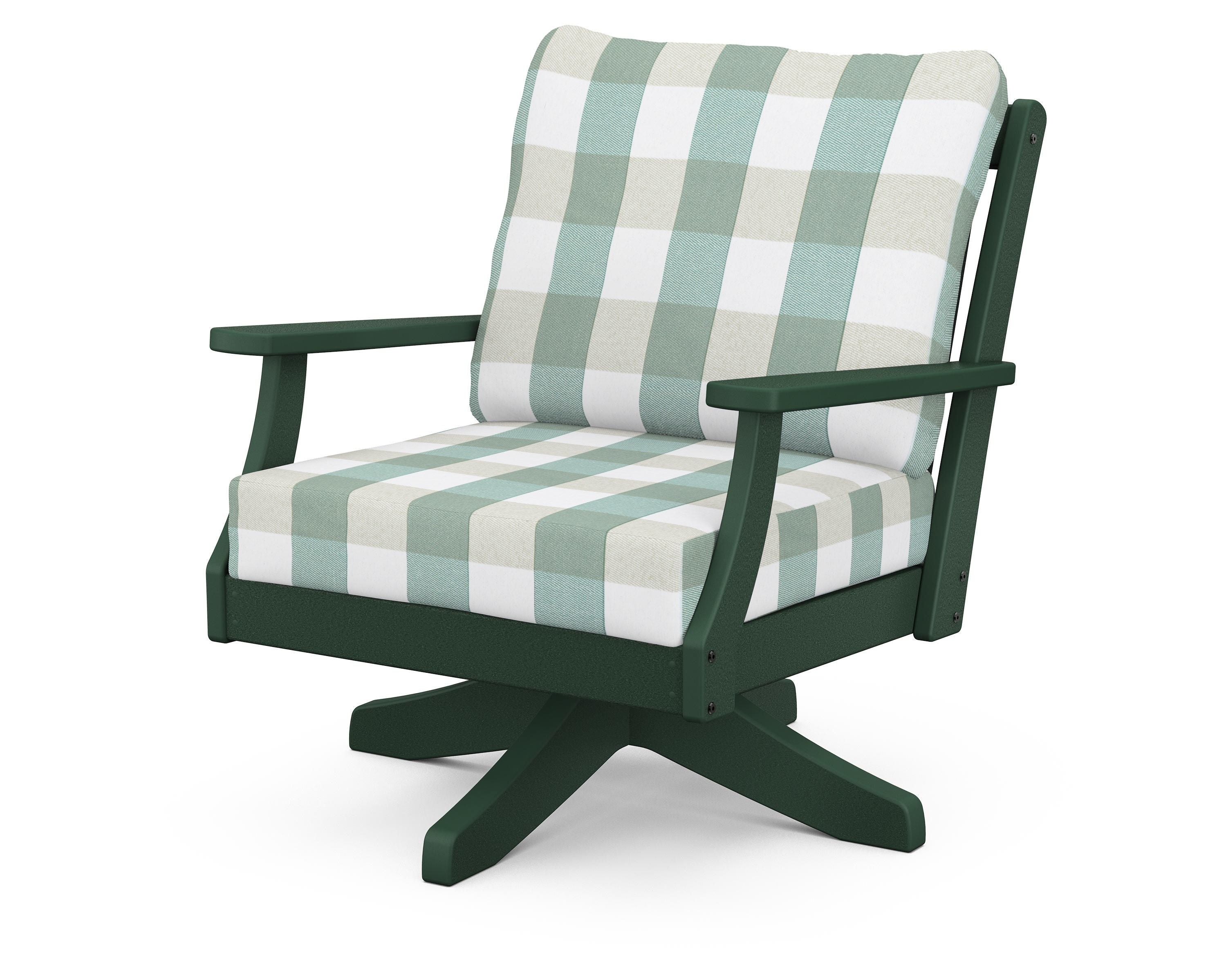 POLYWOOD® Braxton Deep Seating Swivel Chair in Green / Buffalo Plaid Glacier Spa