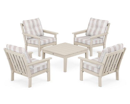 POLYWOOD® Vineyard 5-Piece Deep Seating Conversation Set in Sand / Buffalo Plaid Dune Burlap