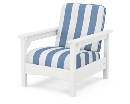 POLYWOOD® Club Chair in White / Cabana Stripe Sky Blue
