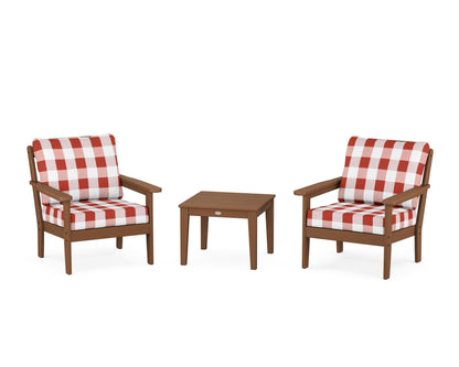 Country Living Cottage 3-Piece Deep Seating Set in Teak / Buffalo Plaid Crimson