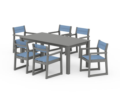 POLYWOOD® EDGE Sling Arm Chair 7-Piece Parsons Dining Set in Slate Grey / Poolside Sling