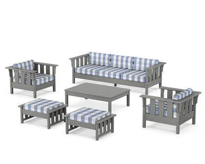 Martha Stewart by POLYWOOD® Acadia 6-Piece Lounge Sofa Set in Slate Grey / Buffalo Plaid Sky Blue