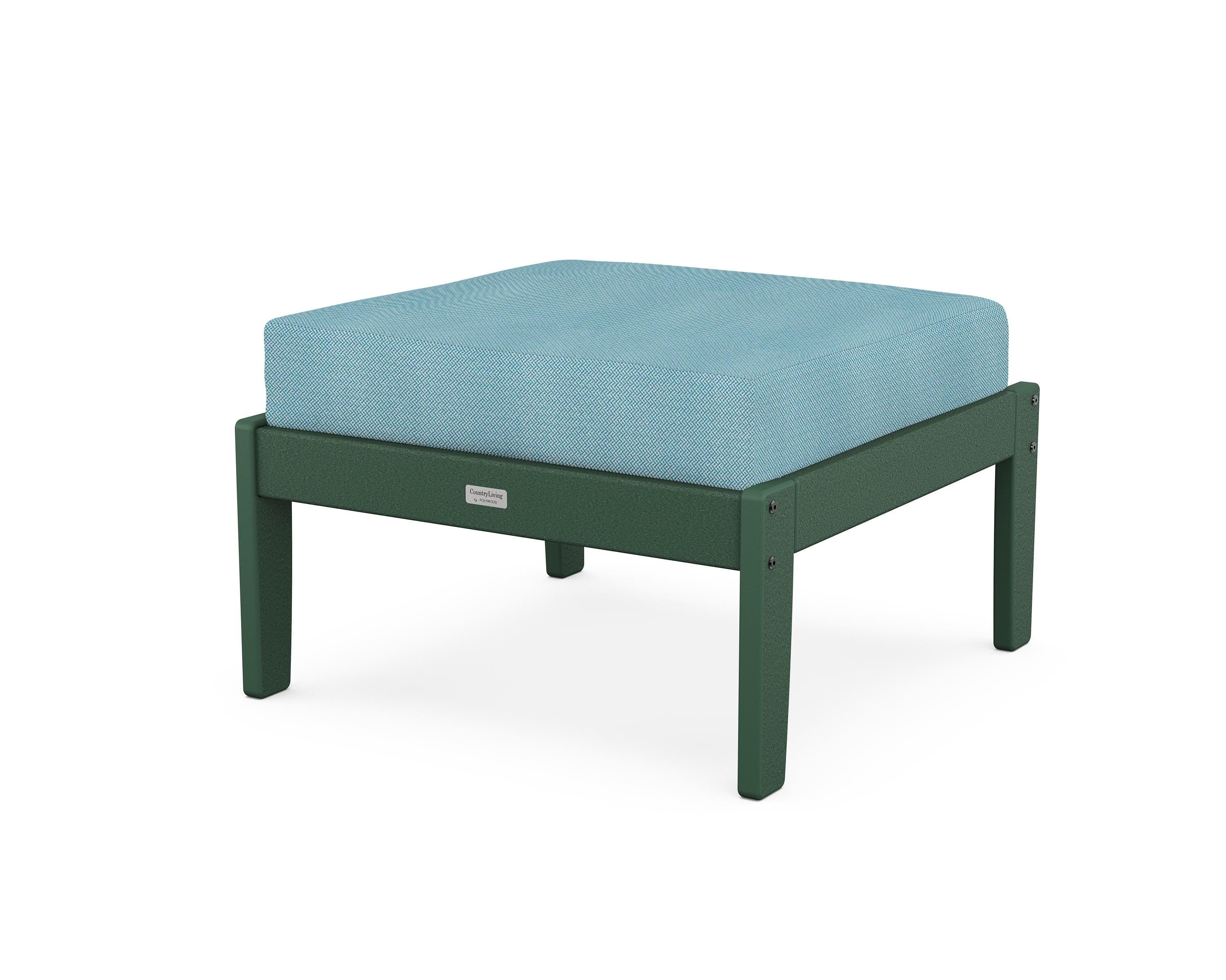 Country Living Cottage Deep Seating Ottoman in Green / Lattice Sky Blue