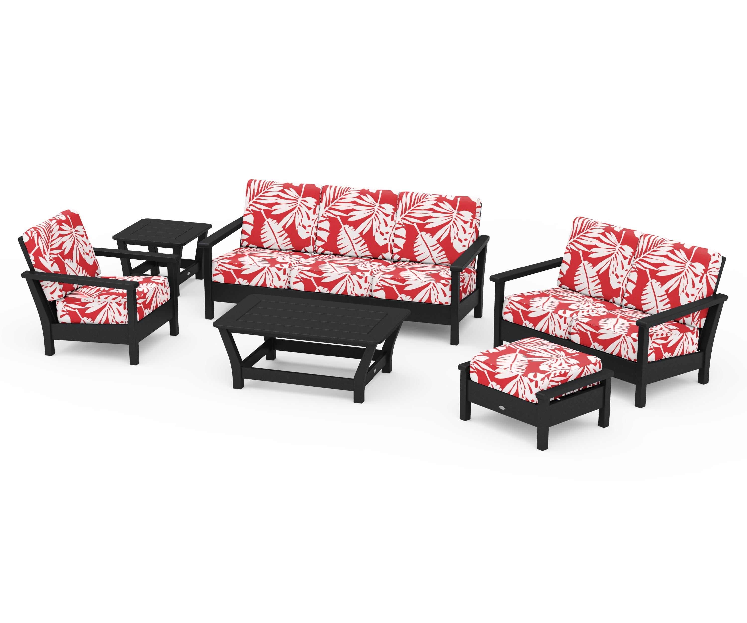 POLYWOOD® Harbour 6-Piece Outdoor Living Set in Black / Leaf Crimson