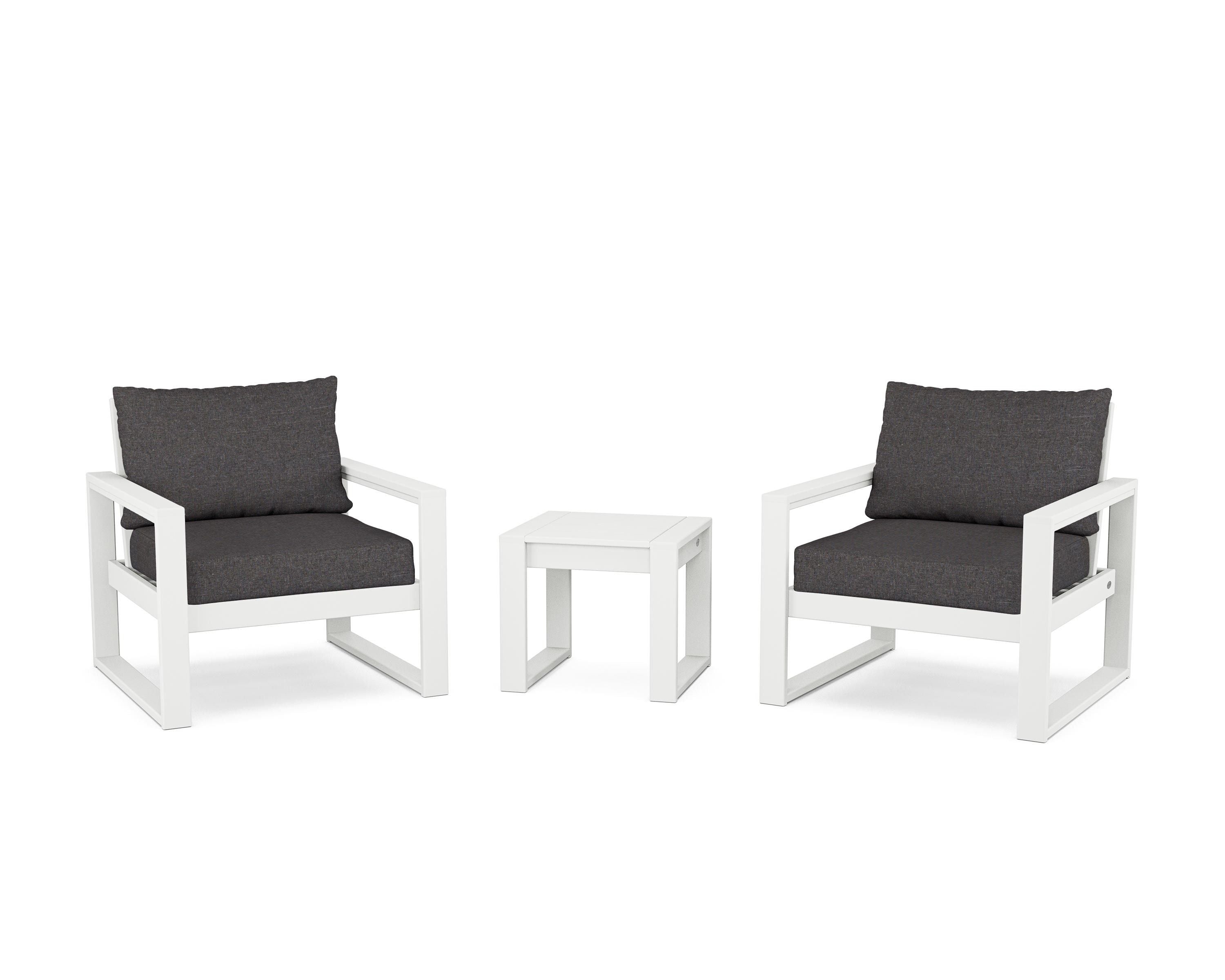 POLYWOOD® EDGE Sectional 3-Piece Deep Seating Set in White / Ash Charcoal