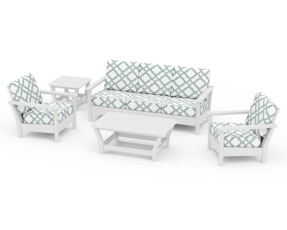 POLYWOOD® Harbour 5-Piece Deep Seating Set in White / Trellis Glacier Spa