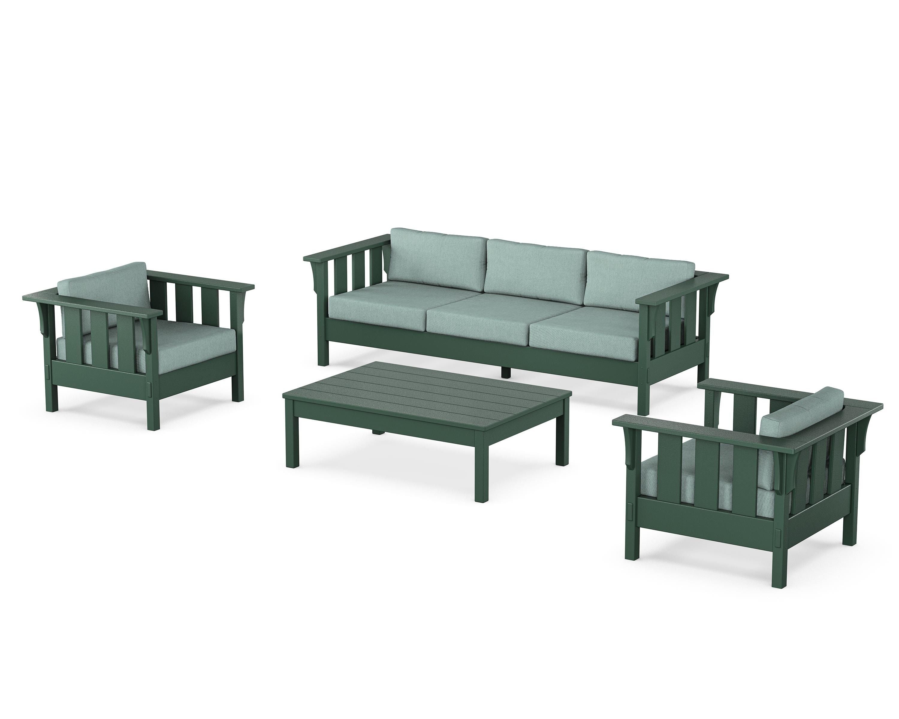 Martha Stewart by POLYWOOD® Acadia 4-Piece Deep Seating Set with Sofa in Green / Glacier Spa