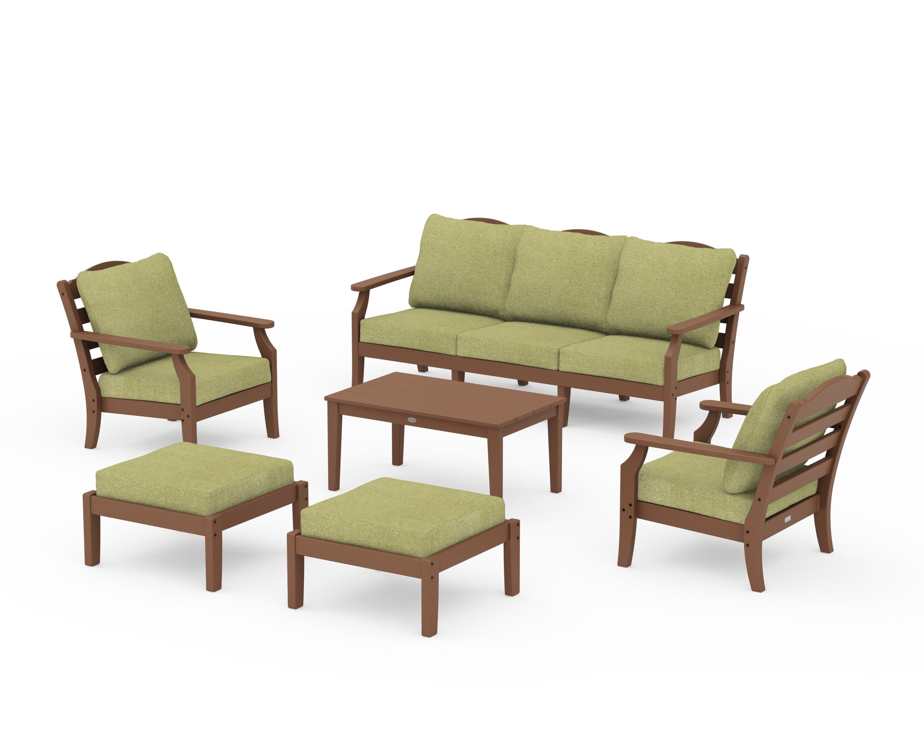 Draper James™ by  POLYWOOD® Savannah 6-Piece Lounge Sofa Set in Teak / Chartreuse Boucle