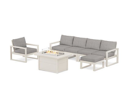 POLYWOOD® EDGE Sectional Lounge and Fire Pit Set in Sand / Grey Mist