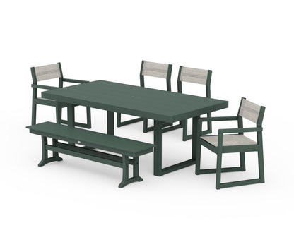 POLYWOOD® EDGE Sling 6-Piece Dining Set with Bench in Green / Birch Sling