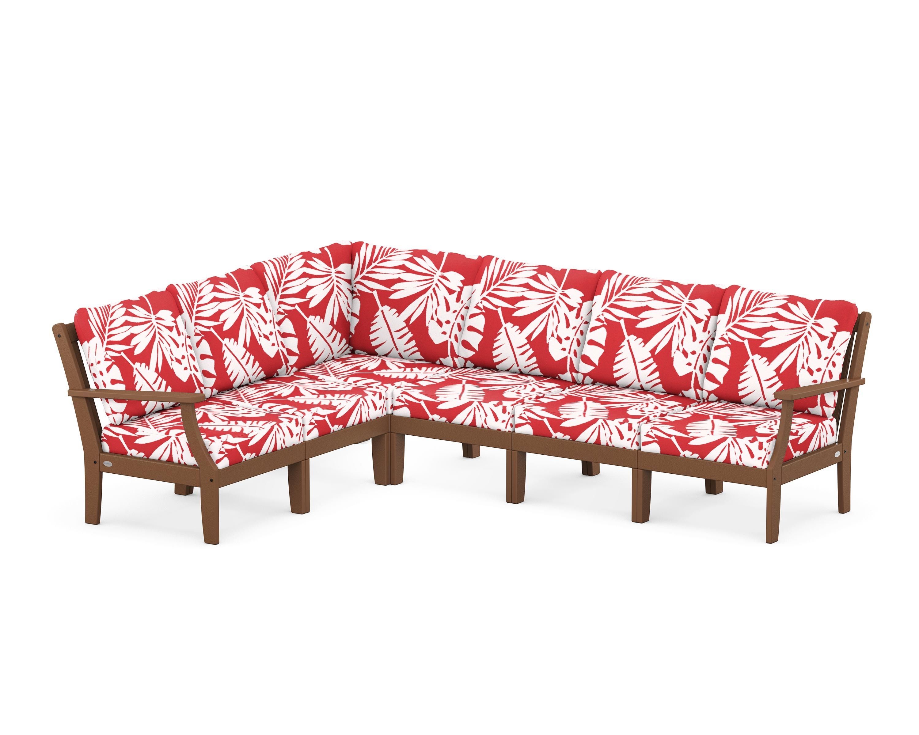 POLYWOOD® Braxton Modular 6-Piece Deep Seating Set in Teak / Leaf Crimson