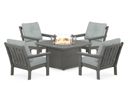 POLYWOOD® Vineyard 5-Piece Conversation Set with Fire Pit Table in Slate Grey / Spa