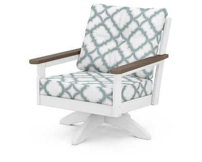 POLYWOOD® Vineyard Deep Seating Swivel Chair in White / Kona / Trellis Glacier Spa