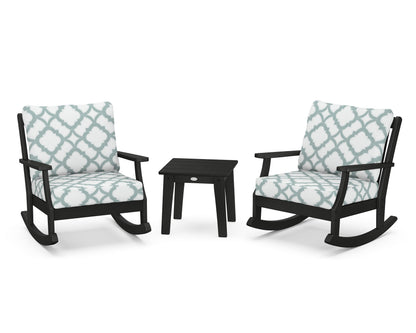 POLYWOOD® Braxton 3-Piece Deep Seating Rocker Set in Black / Trellis Glacier Spa