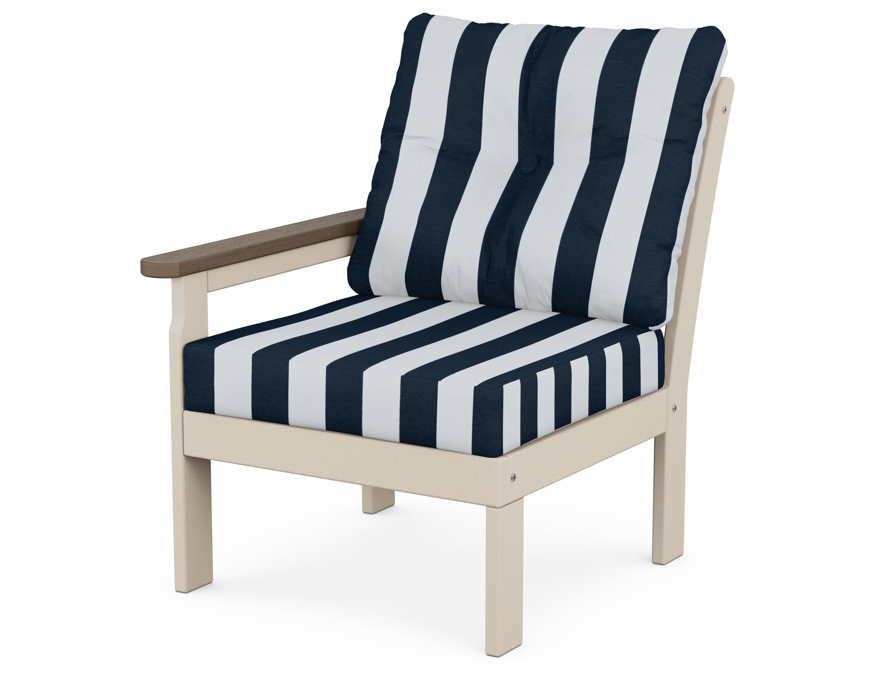 POLYWOOD® Vineyard Modular Left Arm Chair in Sand / Kona / Cabana Stripe Marine Indigo