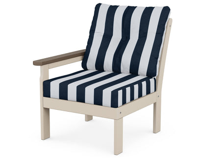 POLYWOOD® Vineyard Modular Left Arm Chair in Sand / Kona / Cabana Stripe Marine Indigo