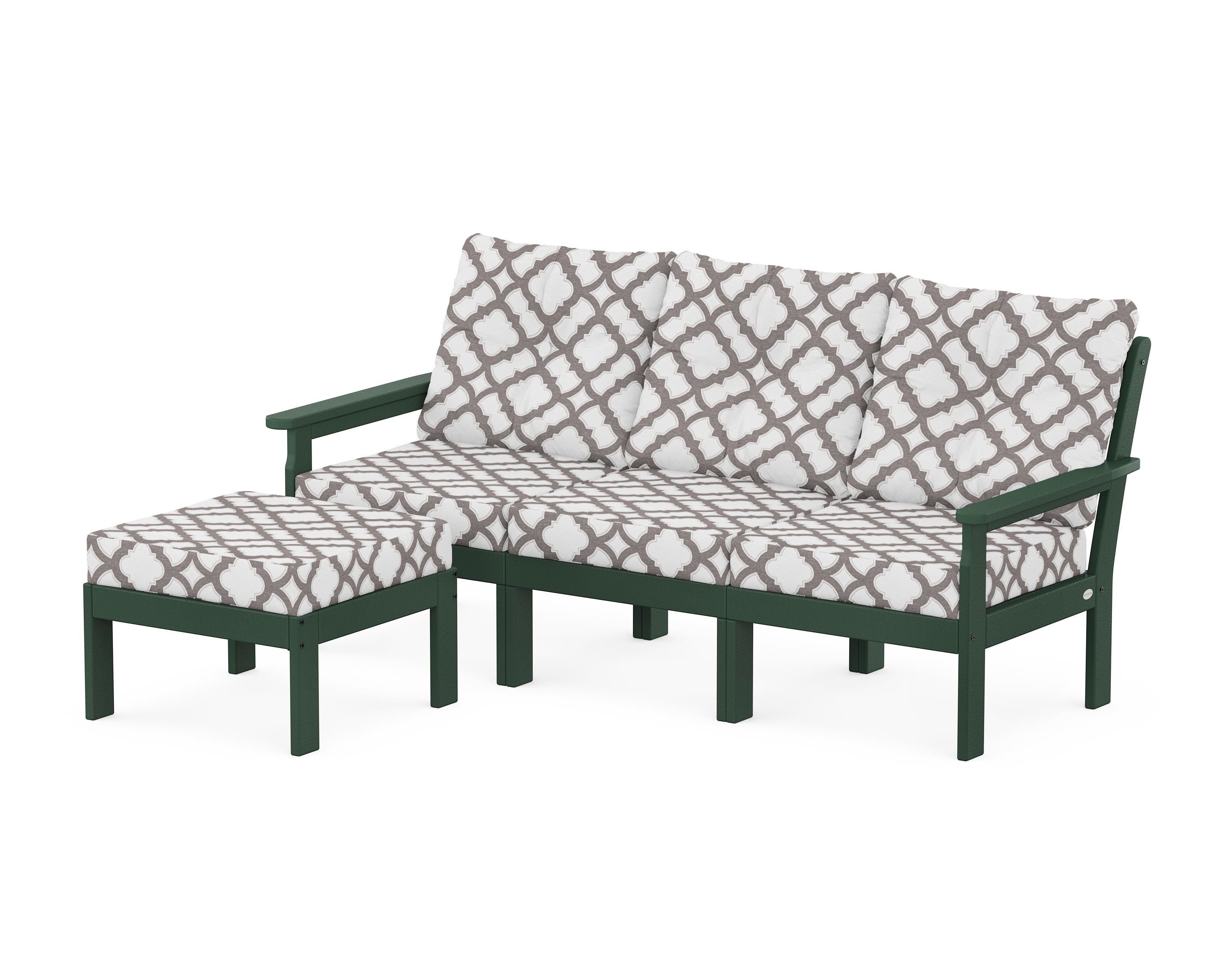 POLYWOOD® Vineyard 4-Piece Sectional with Ottoman in Green / Trellis Grey Mist