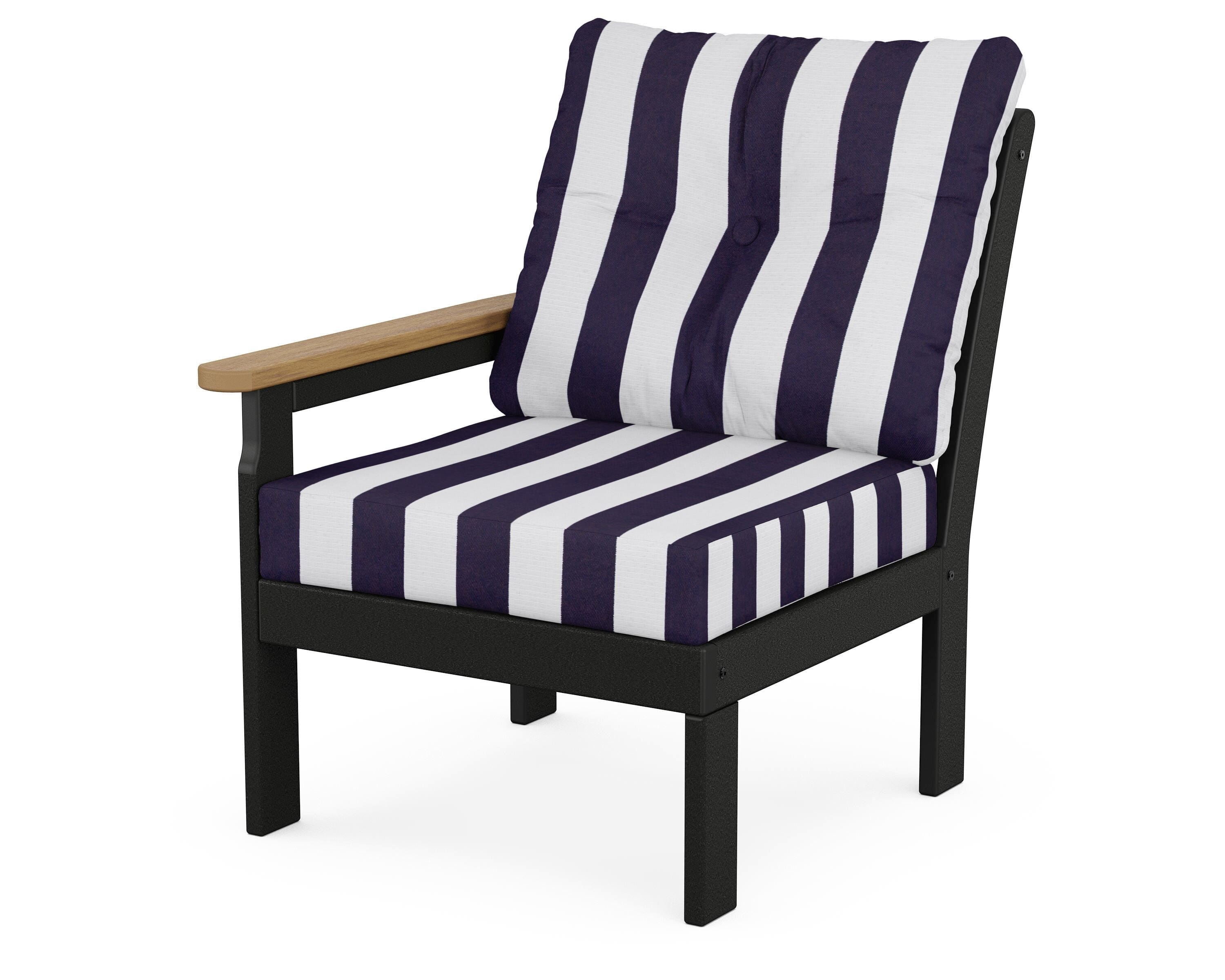 POLYWOOD® Vineyard Modular Left Arm Chair in Black / Natural / Cabana Stripe Navy