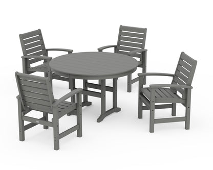 POLYWOOD® Signature 5-Piece Round Farmhouse Dining Set in Slate Grey