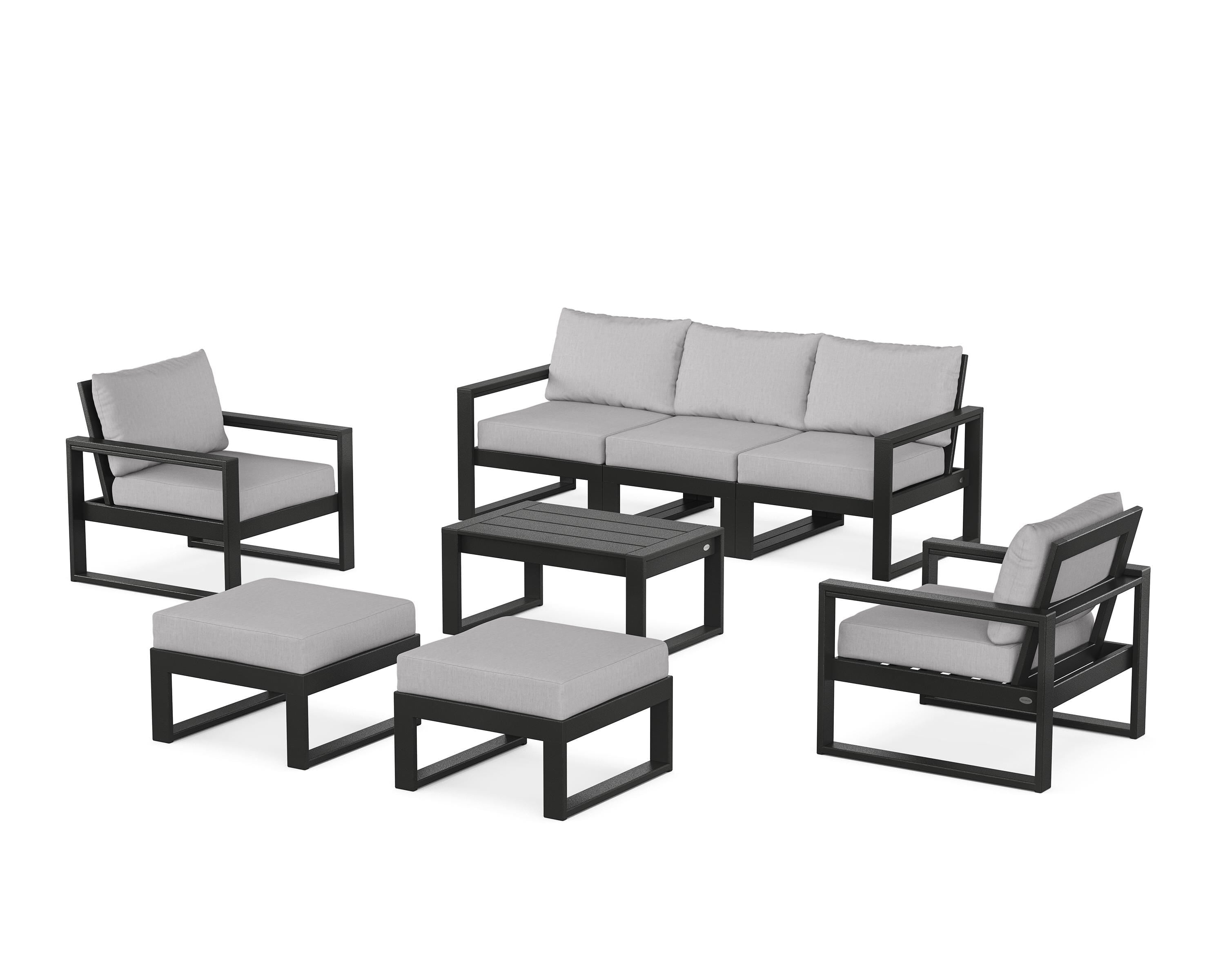 POLYWOOD® EDGE Sectional 8-Piece Lounge Sofa Set in Black / Granite