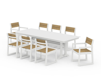 POLYWOOD® EDGE Sling 9-Piece Farmhouse Trestle Dining Set in White / Burlap Sling