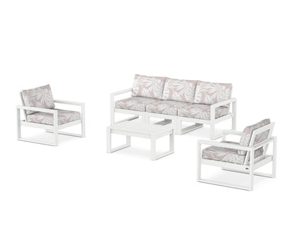 POLYWOOD® EDGE Sectional 4-Piece Deep Seating Set with Sofa in White / Leaf Dune Burlap