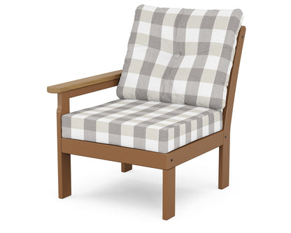 POLYWOOD® Vineyard Modular Left Arm Chair in Teak / Natural / Buffalo Plaid Grey Mist