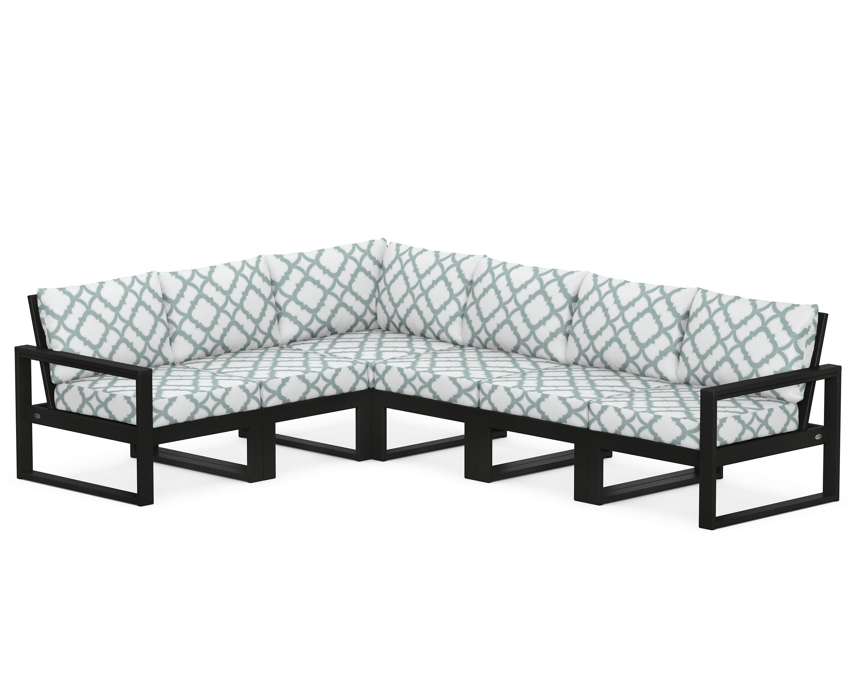 POLYWOOD® EDGE 6-Piece Modular Deep Seating Set in Black / Trellis Glacier Spa