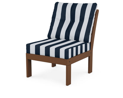 POLYWOOD® Vineyard Modular Armless Chair in Teak / Cabana Stripe Marine Indigo