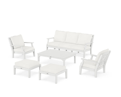 Martha Stewart by POLYWOOD® Chinoiserie 6-Piece Lounge Sofa Set in White / Natural Linen