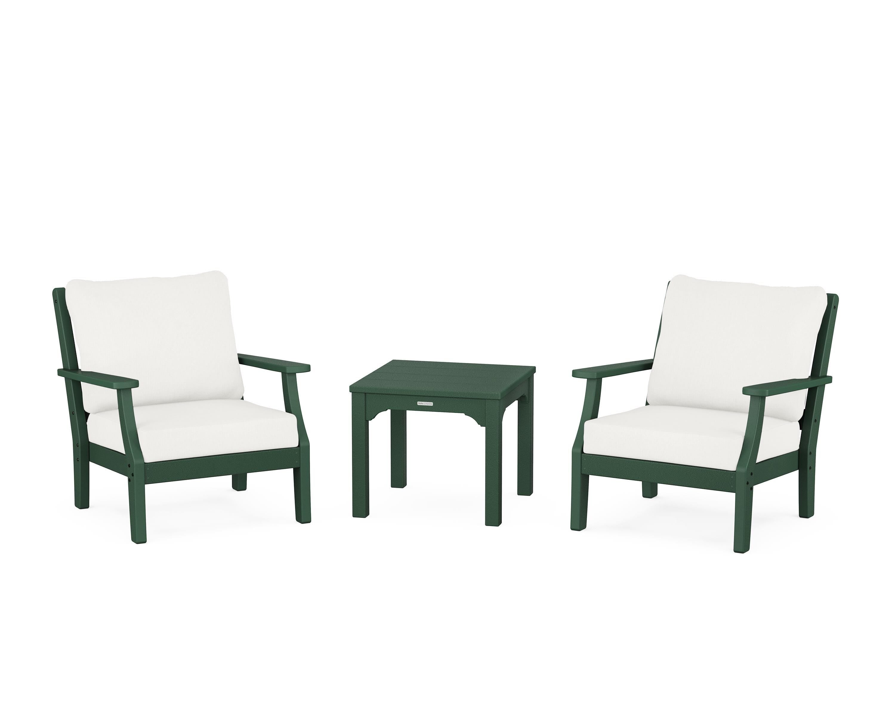 Martha Stewart by POLYWOOD® Chinoiserie 3-Piece Deep Seating Set in Green / Natural Linen