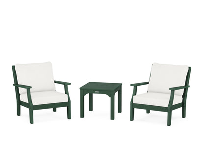 Martha Stewart by POLYWOOD® Chinoiserie 3-Piece Deep Seating Set in Green / Natural Linen