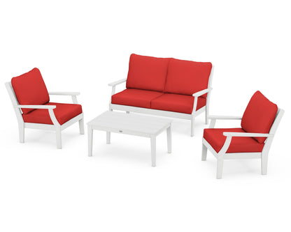 POLYWOOD® Braxton 4-Piece Deep Seating Chair Set in White / Crimson Linen