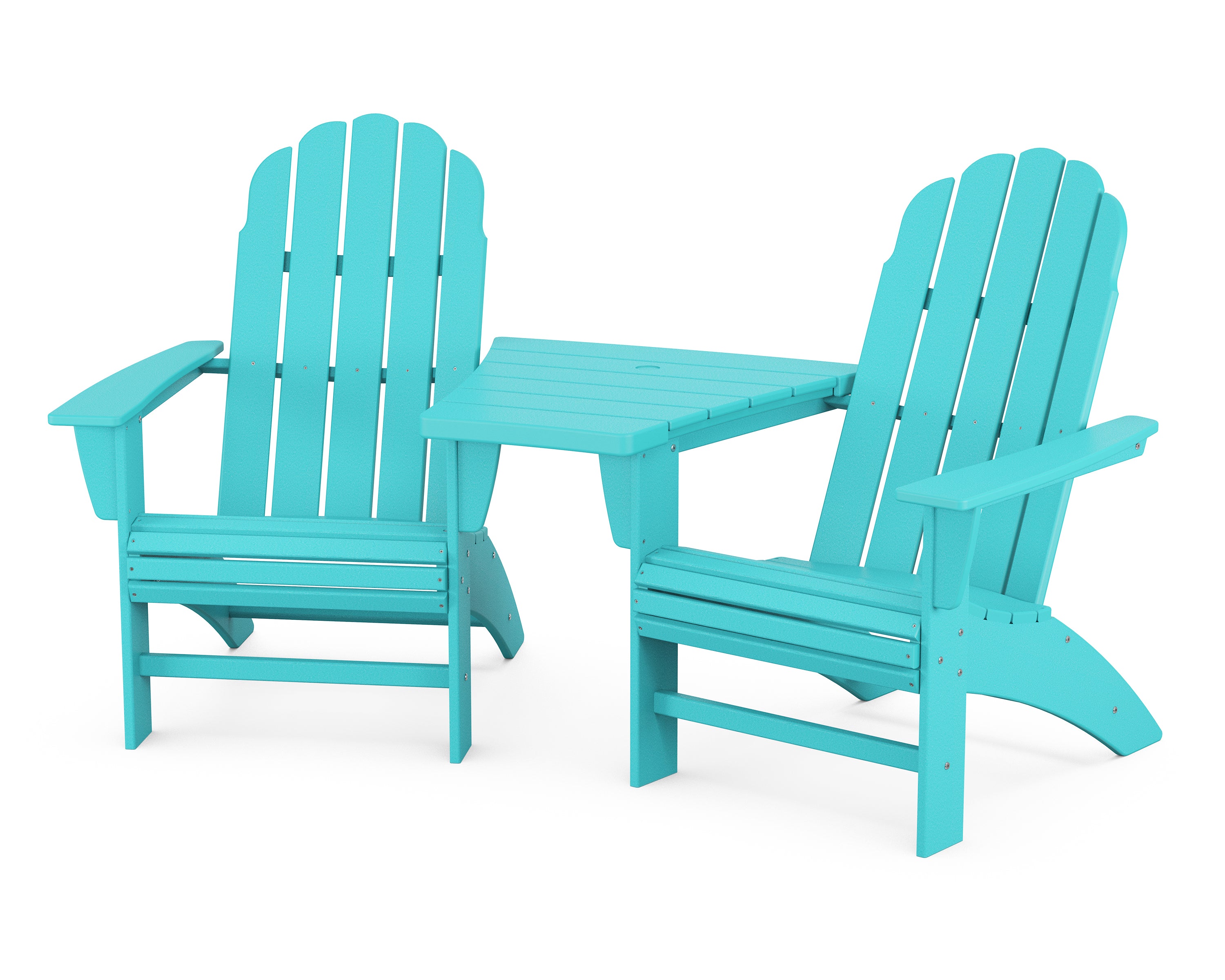 POLYWOOD® Vineyard 3-Piece Curveback Adirondack Set with Angled Connecting Table in Aruba