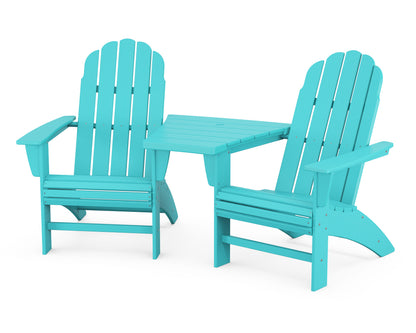 POLYWOOD® Vineyard 3-Piece Curveback Adirondack Set with Angled Connecting Table in Aruba