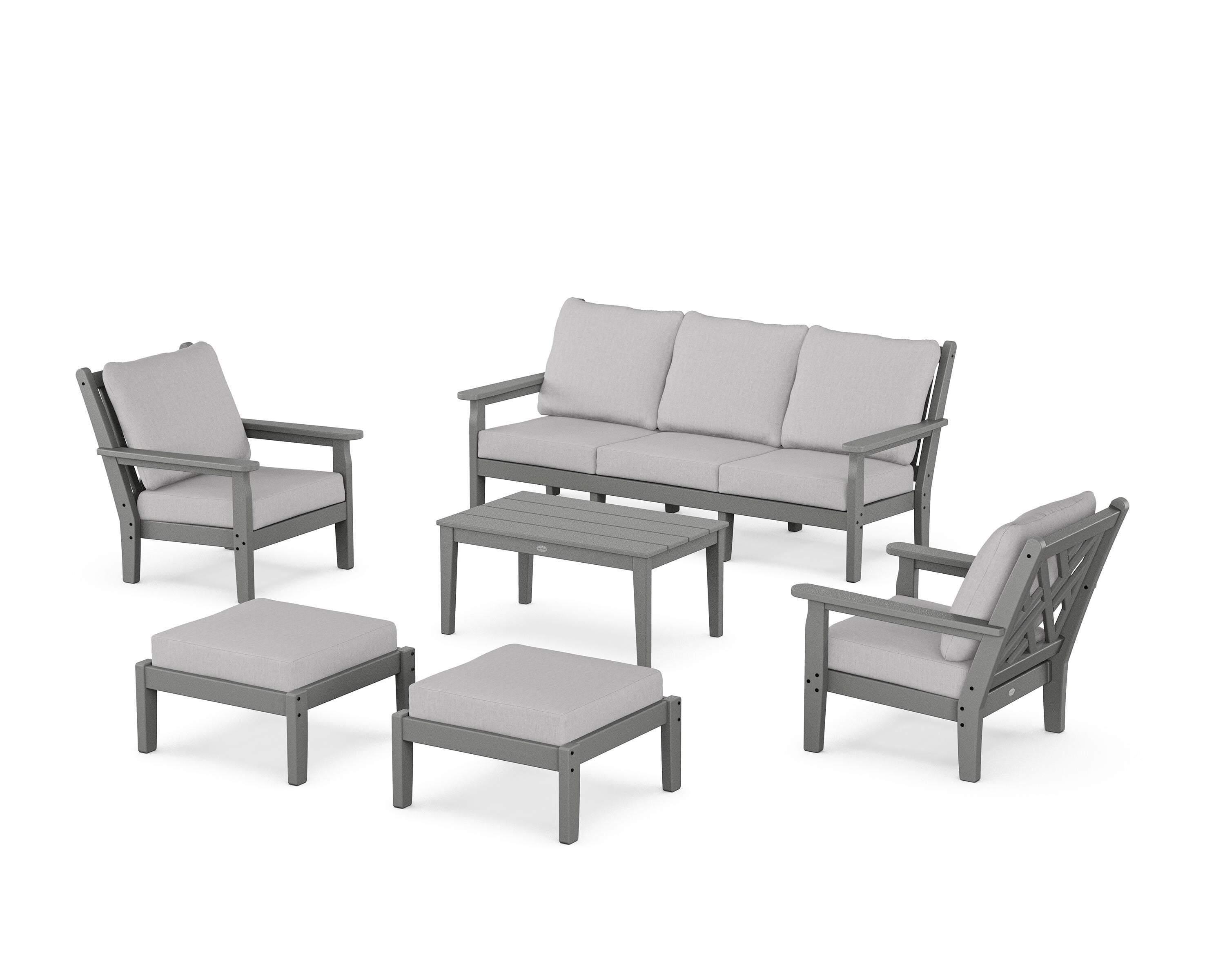 POLYWOOD® Chippendale 6-Piece Lounge Sofa Set in Slate Grey / Granite