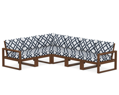POLYWOOD® EDGE 6-Piece Modular Deep Seating Set in Teak / Trellis Marine Indigo
