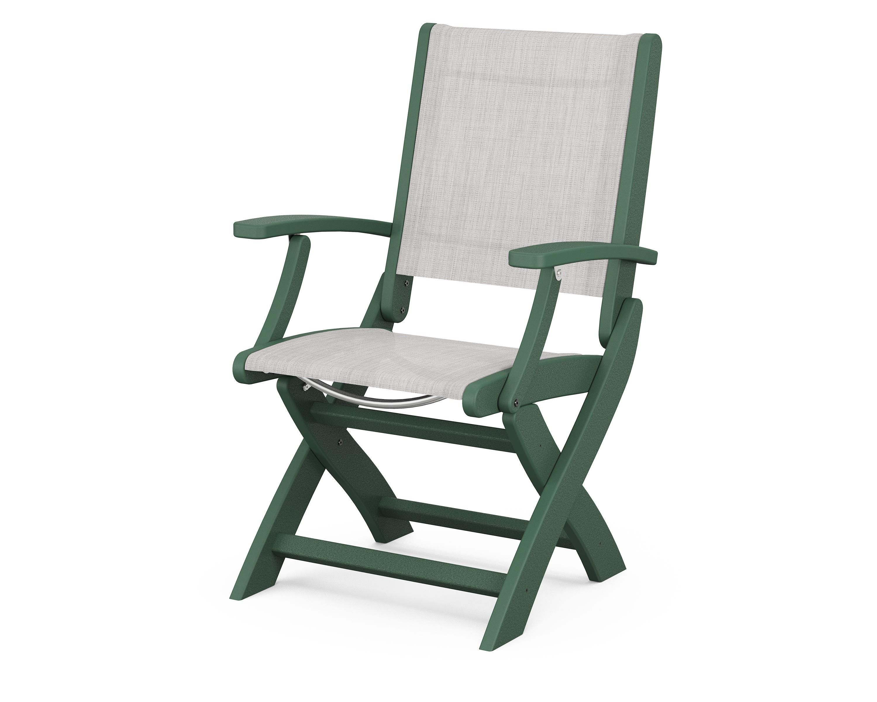 POLYWOOD® Coastal Folding Chair in Green / Parchment Sling