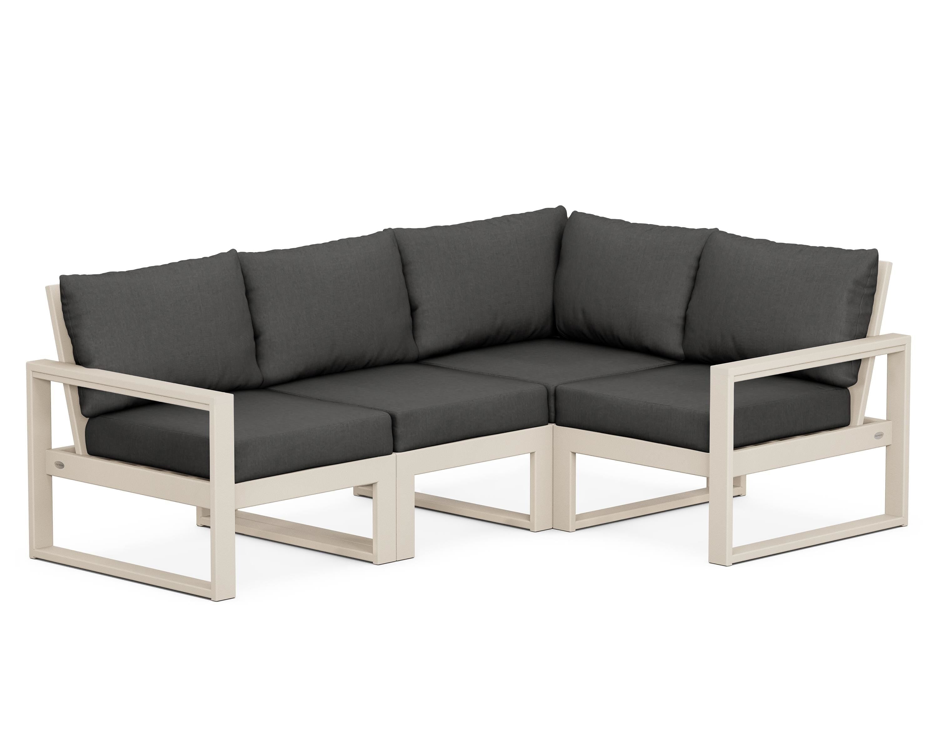 POLYWOOD® EDGE 4-Piece Modular Deep Seating Set in Sand / Spectrum Carbon