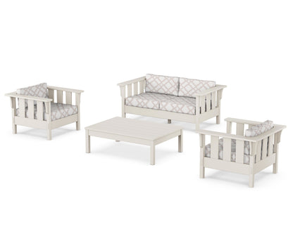 Martha Stewart by POLYWOOD® Acadia 4-Piece Deep Seating Set with Loveseat in Sand / Trellis Dune Burlap
