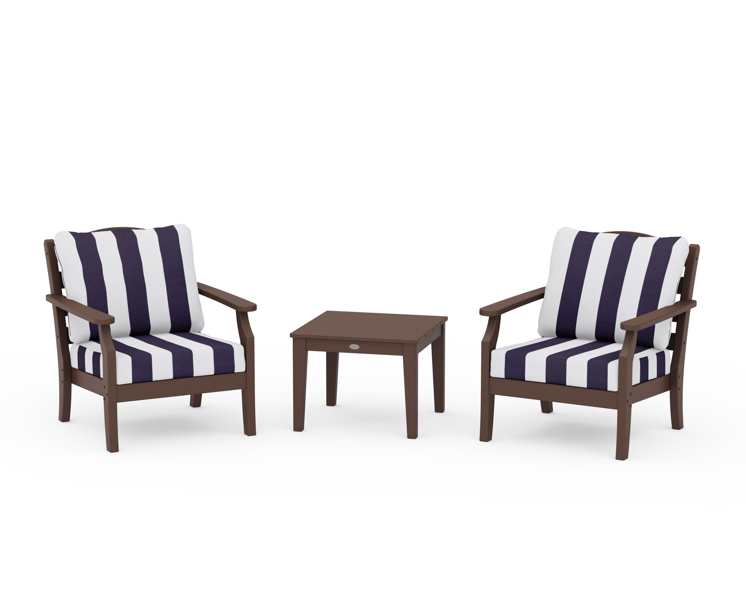 Draper James™ by  POLYWOOD® Savannah 3-Piece Deep Seating Set in Mahogany / Cabana Stripe Navy